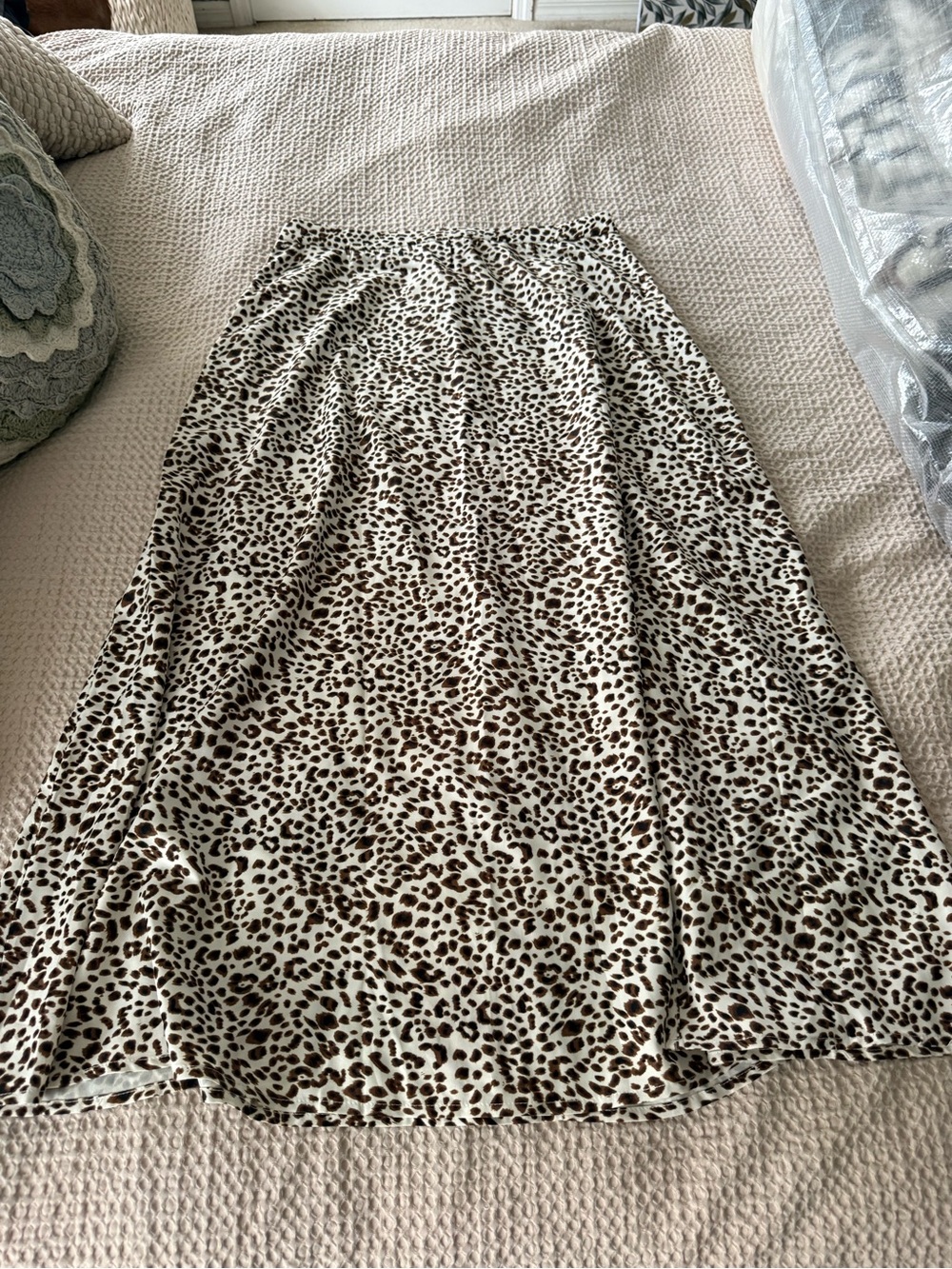 Leopard Print A-Line Maxi Skirt - Cream and Brown